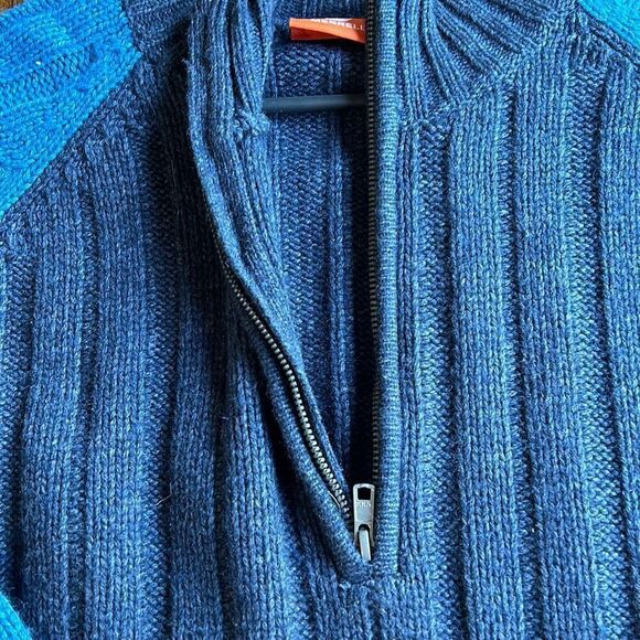 Merril Wool Pullover Sweater 1/3 zip XL Two toned Blue - Picture 8 of 8
